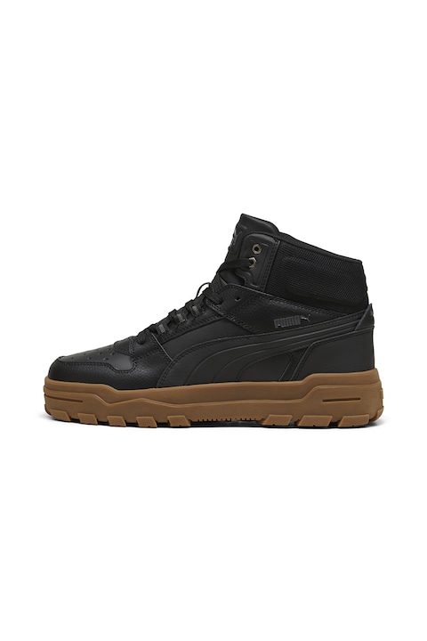 Puma, Pantofi sport mid-high cu insertii de piele Rebound Abrupt Cast, Negru/Maro scortisoara