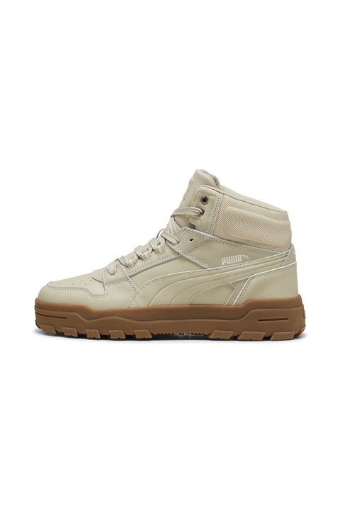 Puma, Pantofi sport mid-high cu insertii de piele Rebound Abrupt Cast, Maro scortisoara/Bej deschis