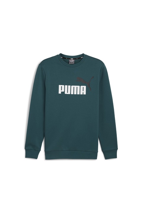Puma, Суитшърт Essentials с овално деколте и лого, Тъмнозелен, S