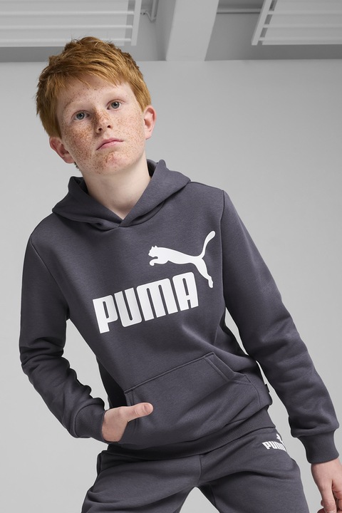 Puma, Худи Essentials с лого, Бял/Антрацитно сиво