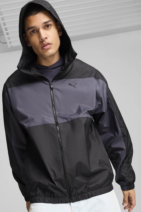 Puma, Ветровка с цип и качулка, Черен/Бледовиолетов, XL