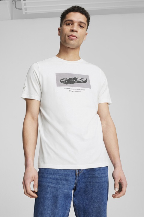 Puma, Tricou cu imprimeu grafic BMW, Negru/Alb optic
