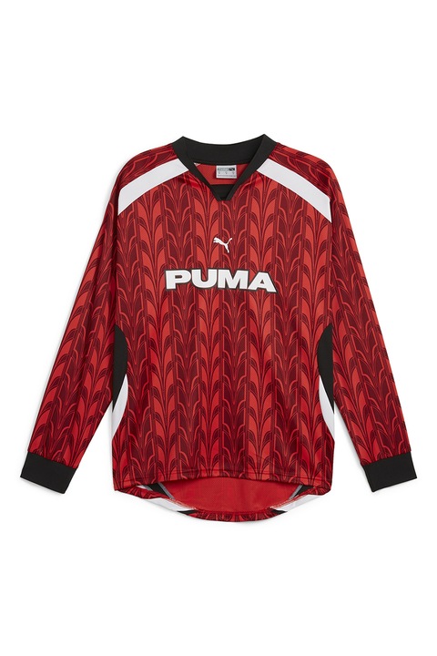 Puma, Блуза с шпиц и лого, Червен/Бял