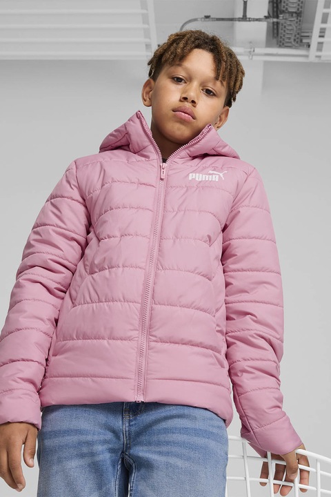 Puma, Geaca cu gluga si vatelina Essentials, Alb/Roz deschis