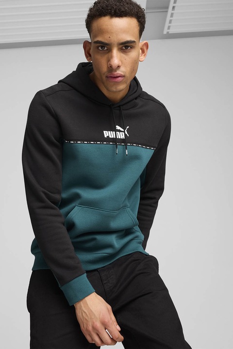 Puma, Худи Block x Tape с дизайн с цветен блок, Черен/Персийско зелено