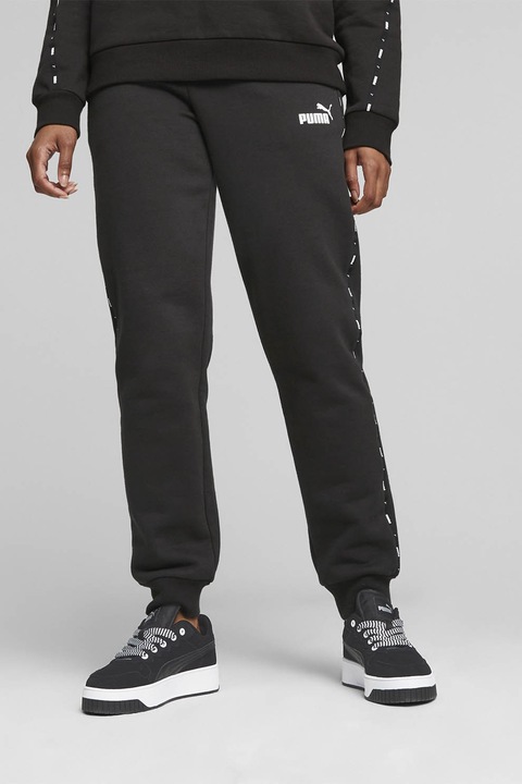 Puma, Pantaloni de trening cu benzi laterale cu logo Essentials, Negru stins