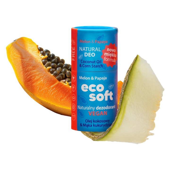 Deodorant stick natural Ecosoft Summer Wind, deodorant stick, ambalaj ecologic, protectie eficienta, ingrediente sigure pentru piele, Papaya si pepene galben 50 g