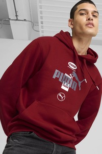 Puma, Hanorac cu buzunar kangaroo si imprimeu logo Power, Alb, Rosu inchis, Gri inchis, S
