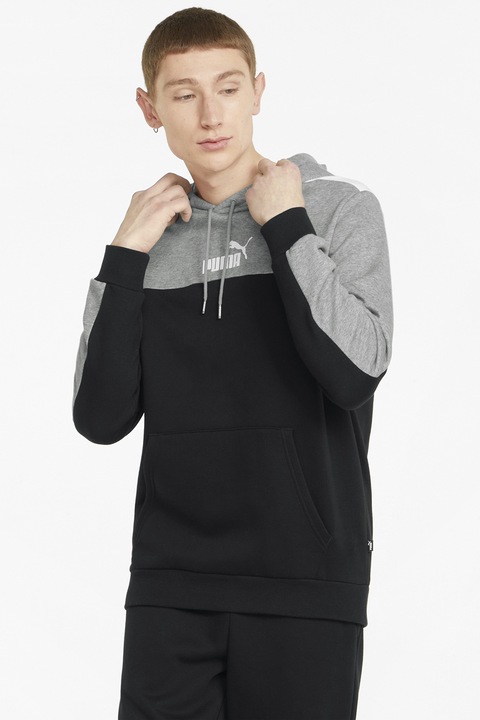 Puma, Colorblock dizájnos kapucnis pulóver polárbéléssel, Fekete