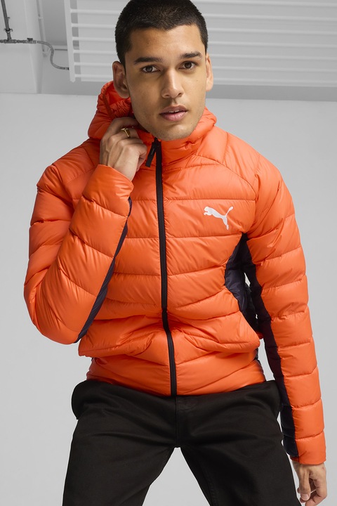 Puma, Geaca slim fit cu umplutura de puf PackLITE, Negru/Gri/Portocaliu