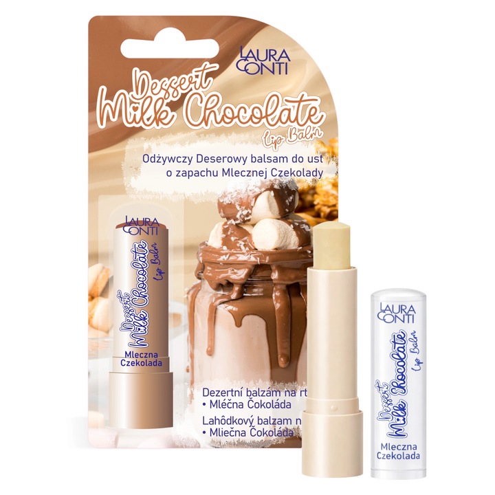 Balsam de buze Laura Conti, ruj protector, hranitor si hidratant - ciocolata cu lapte, hranitor, 4,8 g