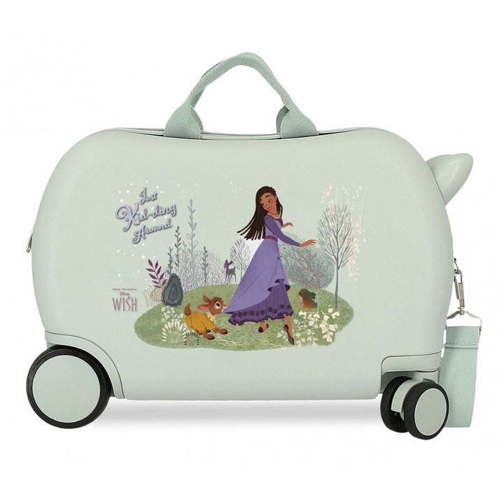 Valiza calatorie copii, Disney Wish Playing With Valentino, ABS, verde menta, 45x31x20 cm