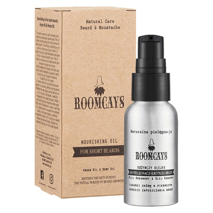 ROOMCAYS Масло за брада за бради и лицево окосмяване, арганово масло; хидратиращо, с дървесно-цитрусов аромат, 30 мл