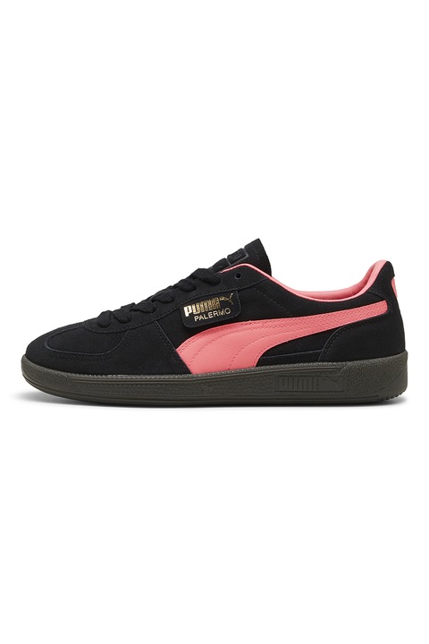 Puma, Pantofi sport Palermo de piele intoarsa si piele, Negru/Roz