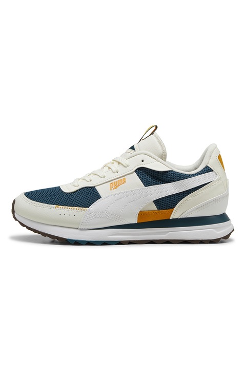 Puma, Pantofi sport cu garnituri de piele intoarsa Road Rider, Verde/Alb murdar