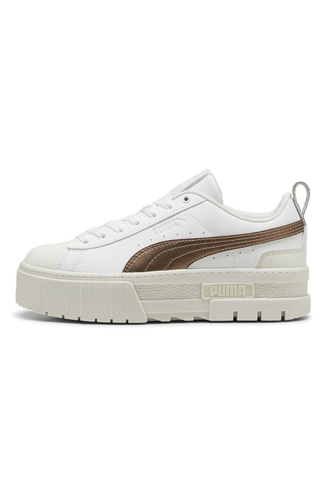 Puma, Pantofi sport flatform Mayze Glow-Up, Alb/Maro inchis