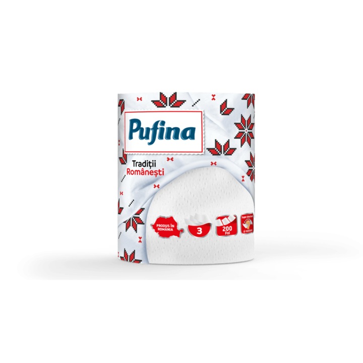 Prosop de hartie Pufina Traditii Romanesti, 1 rola, 3 straturi