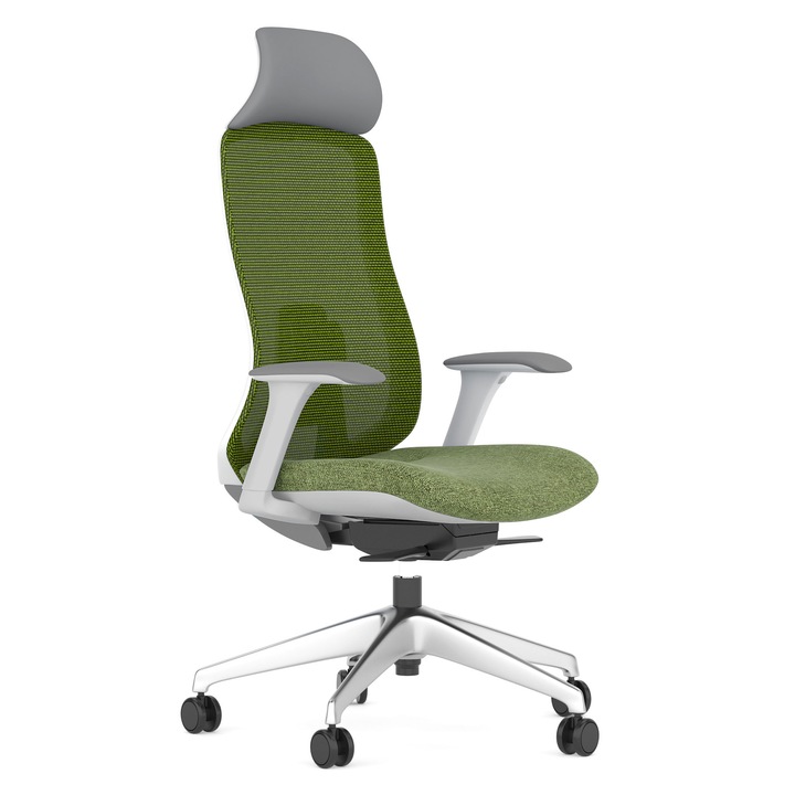 Scaun Ergoplus Lido-H, prasinous, baza Aluminiu, brate 4D, translatie sezut, mecanism syncron autoreglabil, suport lombar reglabil, tetiera reglabila