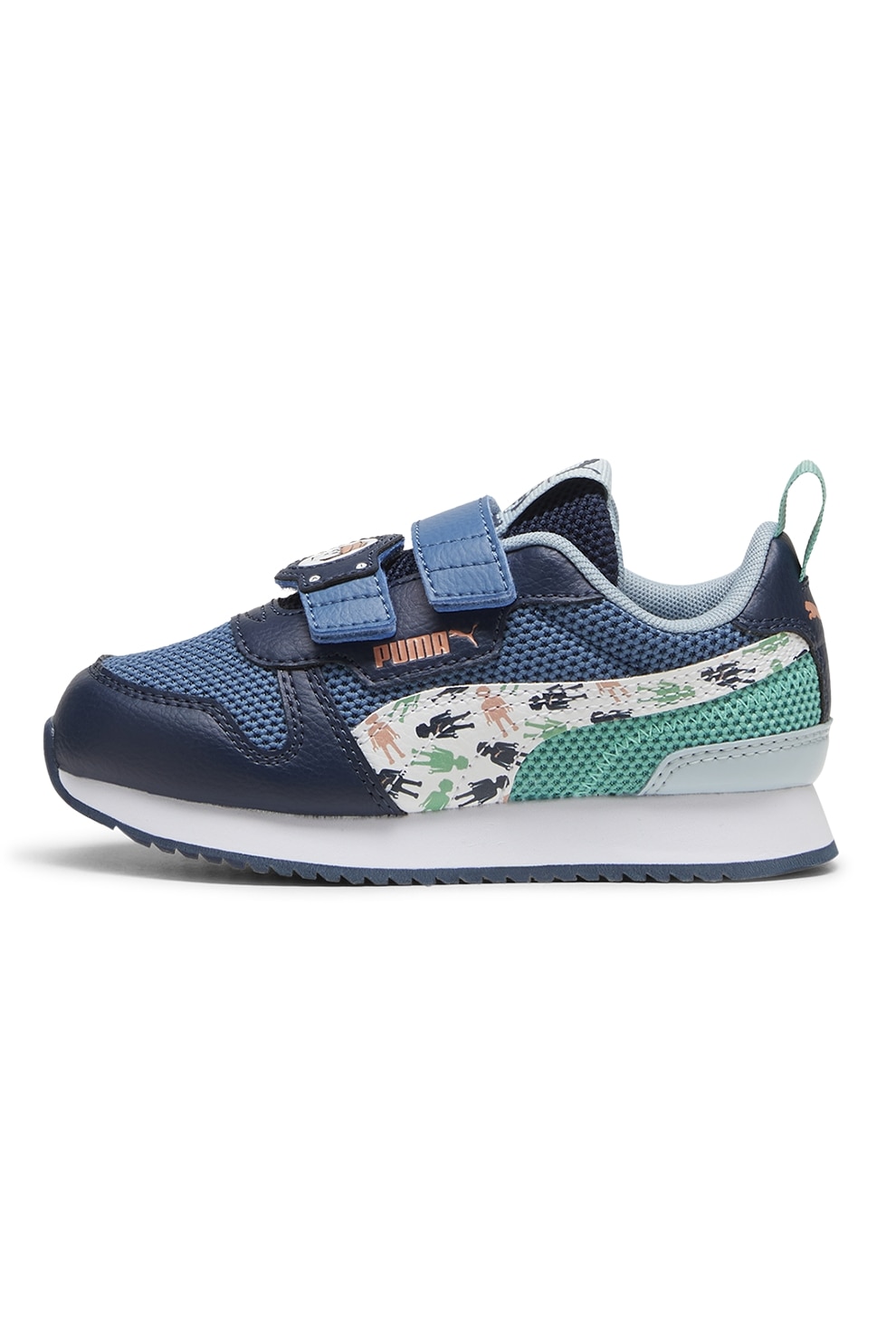 Puma, Pantofi sport cu velcro R78 Playmobil, Bleumarin, Verde menta, 32.5 EU