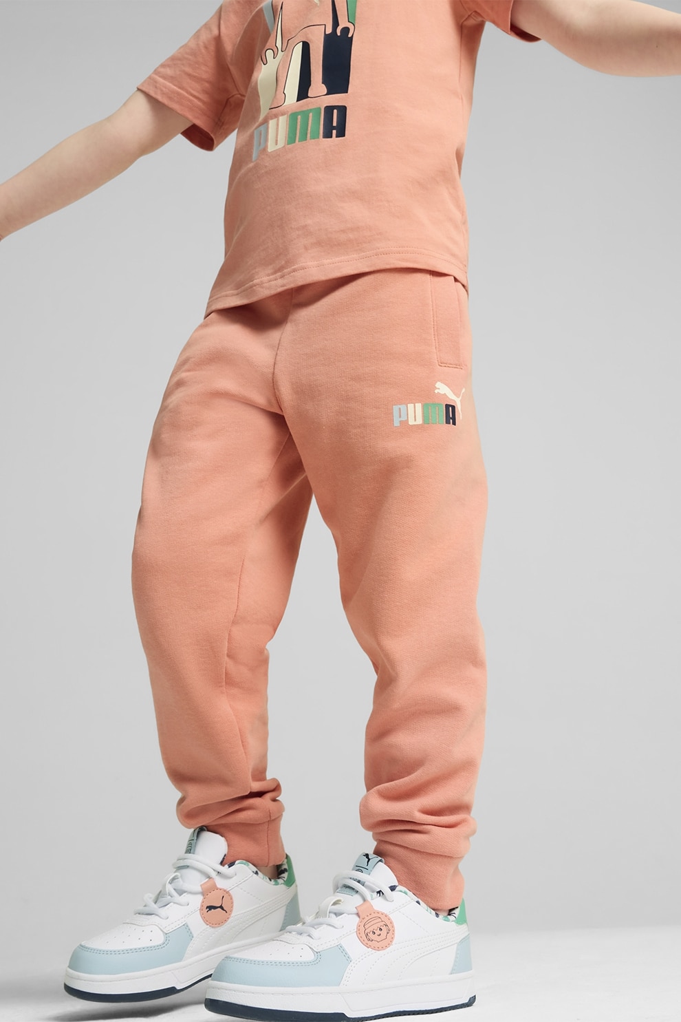 Puma, Pantaloni de trening din bumbac Playmobil, Roz somon, 104 CM