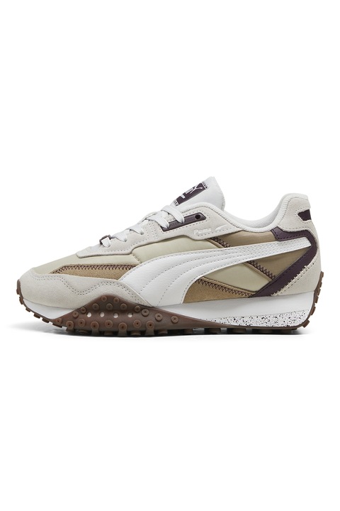 Puma, Pantofi sport cu detalii de piele intoarsa Blktop Rider, Alb/Maro