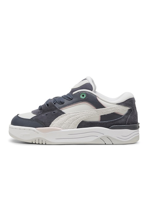Puma, Pantofi sport de piele ecologica cu garnituri de piele intoarsa PRM Wns, Alb/Bleumarin, 40.5