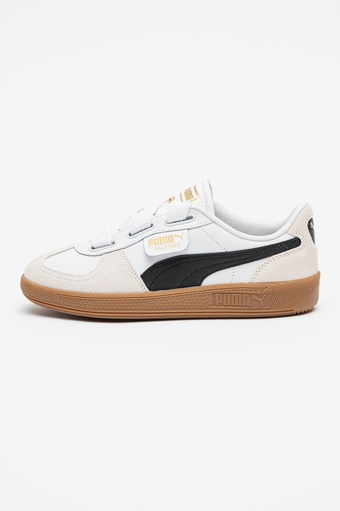 Puma, Pantofi sport low-cut cu garnituri de piele Palermo, Negru/Alb murdar