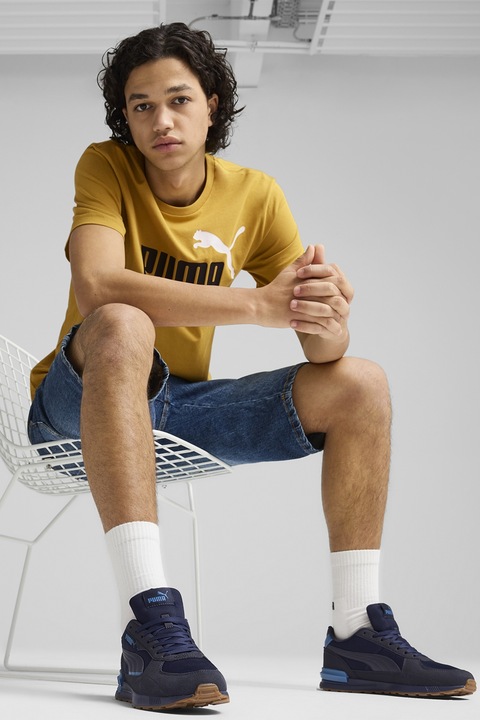 Puma, Pantofi sport cu insertii de plasa Graviton, Negru, Bleumarin, 10