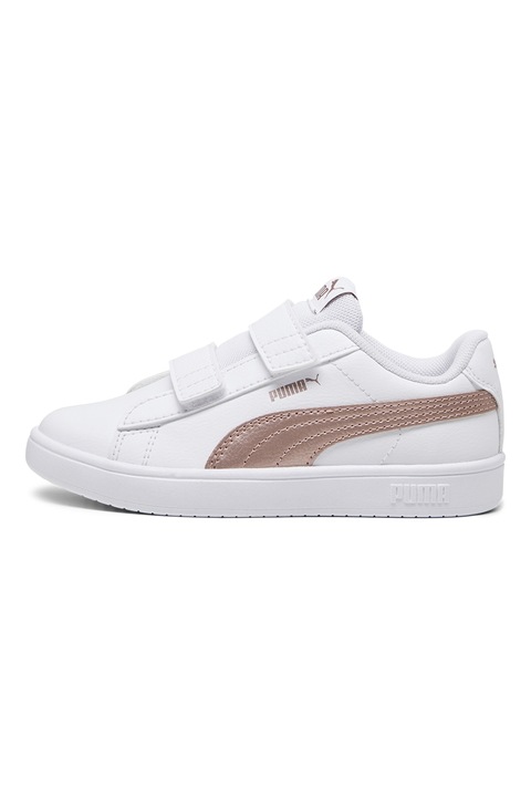 Puma, Pantofi sport Rickie Classic cu velcro, Alb/Bronz