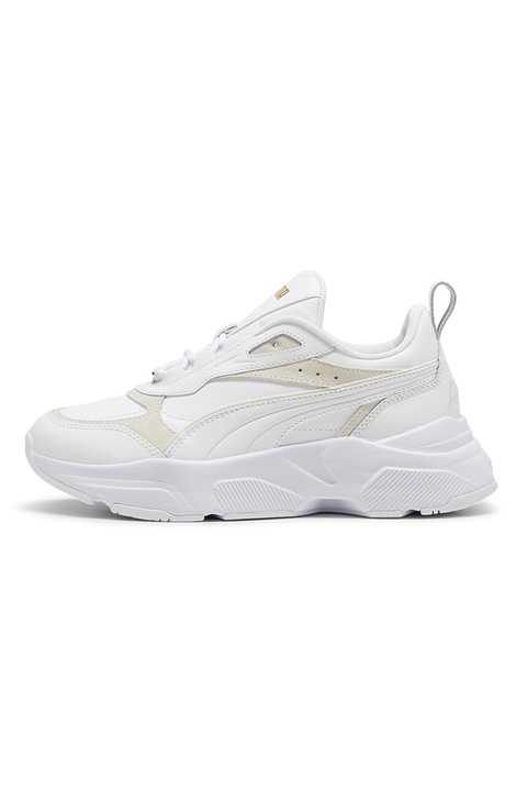 Puma, Спортни обувки Cassia Lux с велур, Бял/Светло бежово