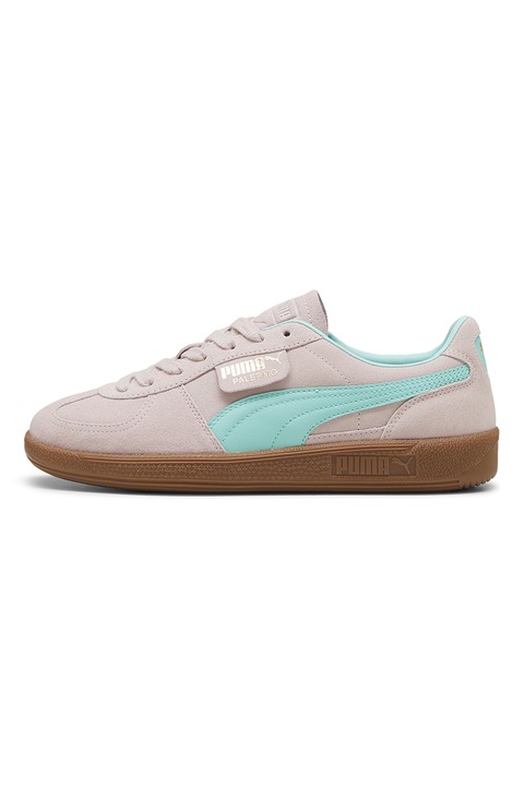 Puma, Pantofi sport Palermo de piele intoarsa si piele, Turcoaz/Roz pal