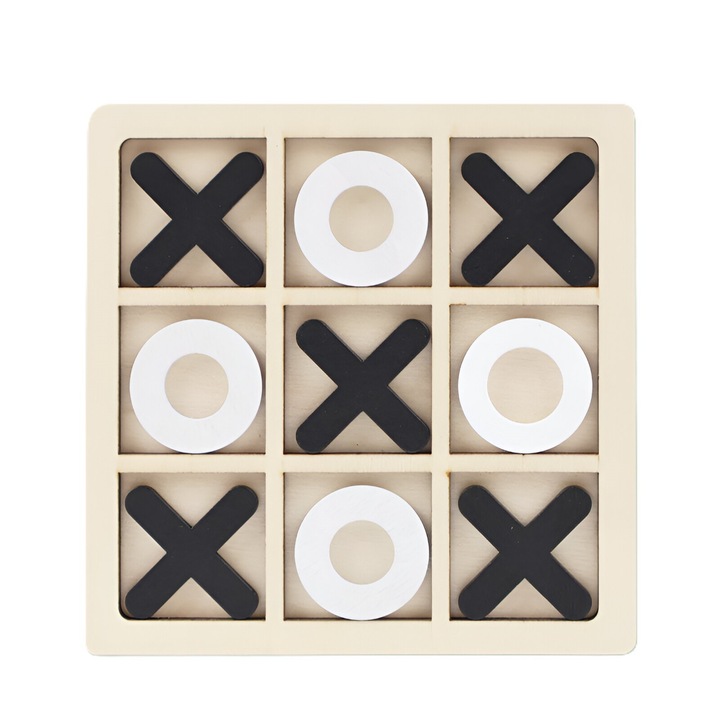 Montessori Tic Tac Toe játék, Flippy, Oktatási, Interaktív, Fa, X és O, 9 db, 14,3x14,3 cm, Fekete-fehér