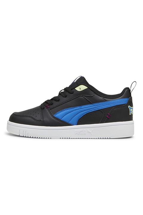 Puma, Pantofi sport din piele ecologica cu segmente din material textil Rebound, Negru/Albastru royal