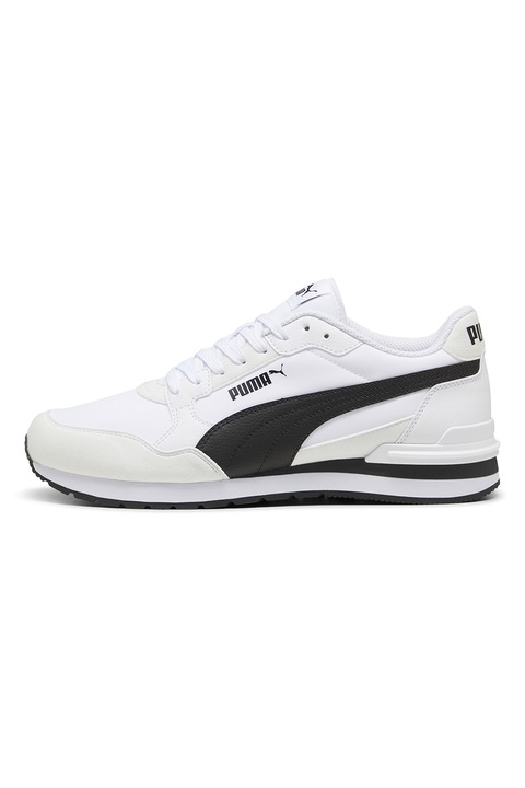 Puma, Pantofi sport ST Runner v4 NL din material textil cu insertii de piele ecologica, Negru stins/Alb murdar