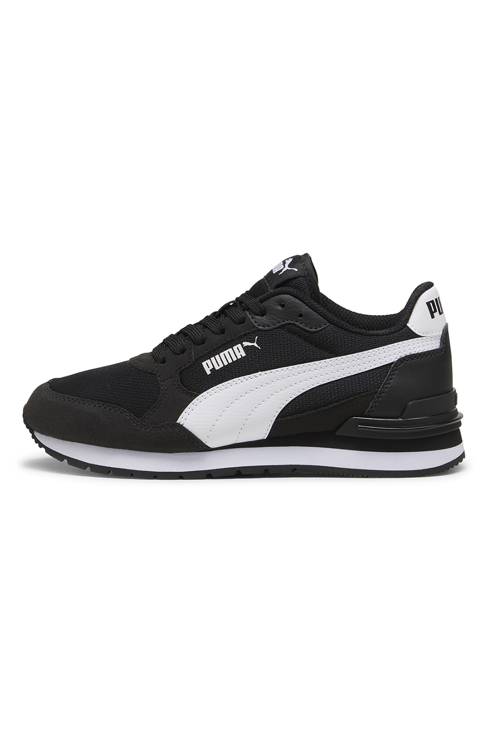 Puma, Pantofi sport ST Runner v4 cu insertii din material textil, Alb, Negru, 35.5 EU