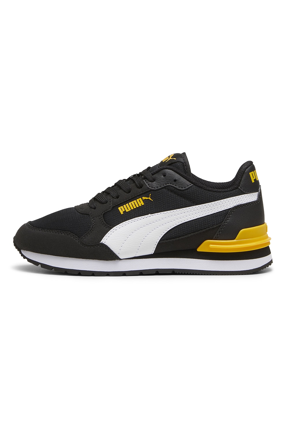 Puma, Pantofi sport ST Runner v4 cu insertii din material textil, Alb, Negru, Portocaliu, 39 EU