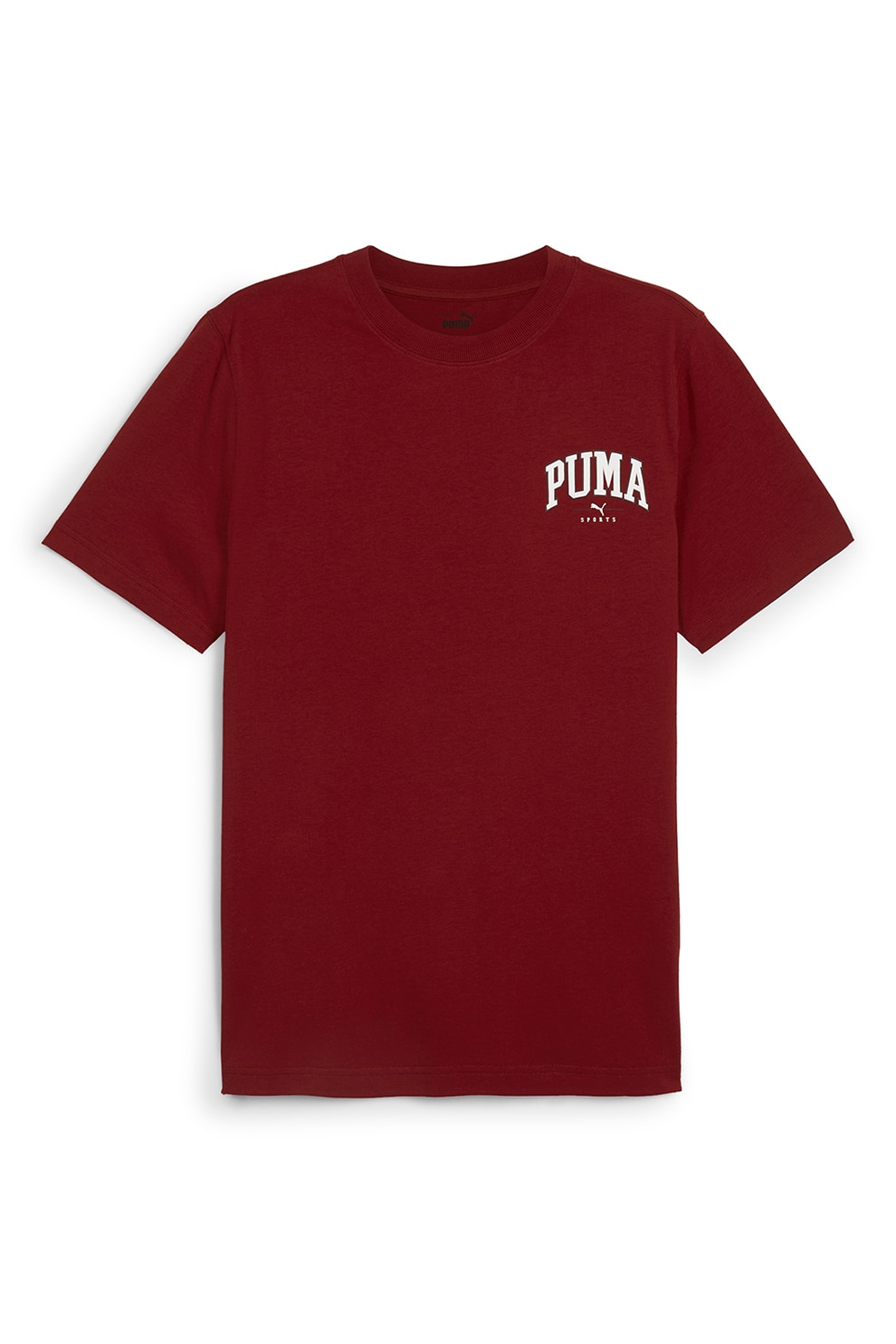 Puma, Tricou din bumbac cu logo pe piept Squad, Alb, Rosu inchis, S
