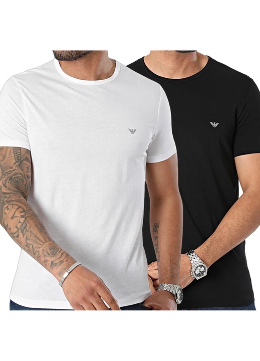 Set 2 tricouri barbati, Emporio Armani, Bumbac, Alb/Negru, Alb/Negru