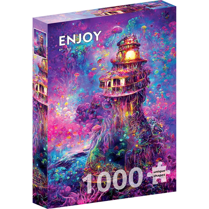 Puzzle 1000 Piese ENJOY – Underwater Lighthouse, Far Subacvatic si Meduze, Peisaj Marin Magic – Aspect Mat Anti-Reflexii, Suprafata Catifelata, Piese Rigide cu Forme Unice, Imbinare Stransa, Culori Intense, Inlocuire Piese Lipsa – 68x48 cm