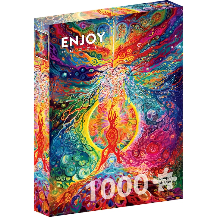 Puzzle 1000 Piese ENJOY – Rainbow Epicenter, Ilustratie Abstracta Multicolora, Curcubeu – Aspect Mat Anti-Reflexii, Suprafata Catifelata, Piese Rigide cu Forme Unice, Imbinare Stransa, Culori Intense, Inlocuire Piese Lipsa – 68x48 cm