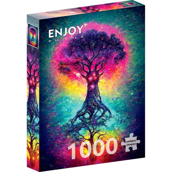 Puzzle 1000 Piese ENJOY – Tree of the Universe, Copacul Magic al Universului, in Culori Curcubeu – Aspect Mat Anti-Reflexii, Suprafata Catifelata, Piese Rigide cu Forme Unice, Imbinare Stransa, Culori Intense, Inlocuire Piese Lipsa – 68x48 cm