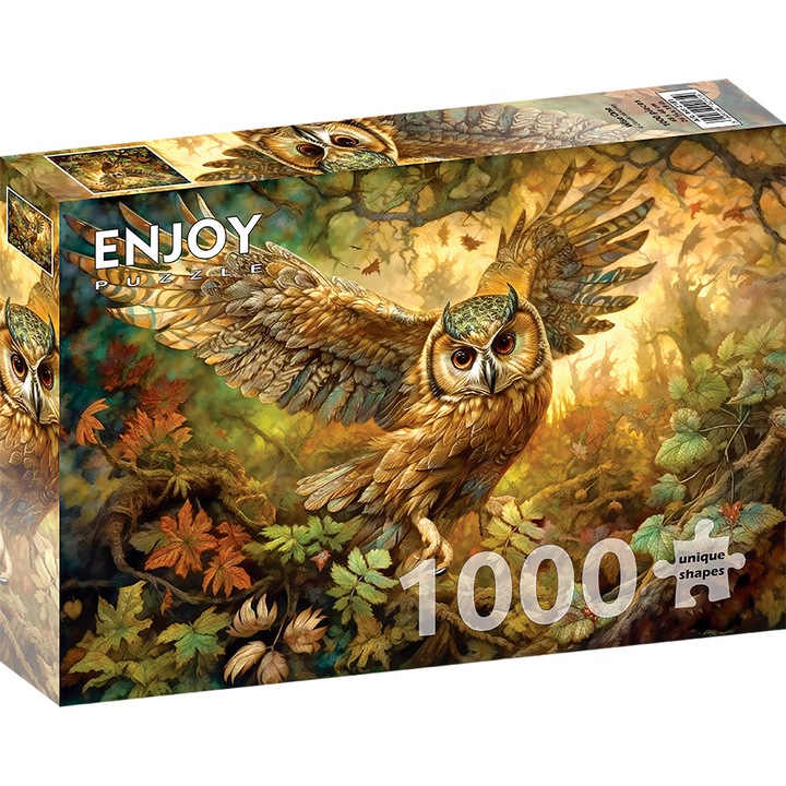 Puzzle 1000 Piese ENJOY – Wise One, Bufnita Salbatica in Padure cu Frunze de Toamna – Aspect Mat Anti-Reflexii, Suprafata Catifelata, Piese Rigide cu Forme Unice, Imbinare Stransa, Culori Intense, Inlocuire Piese Lipsa – 68x48 cm
