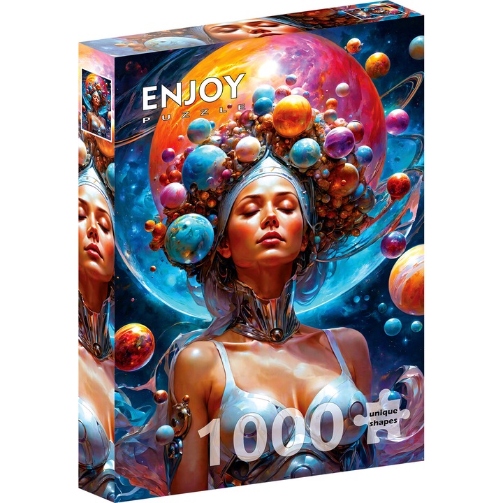 Puzzle 1000 Piese ENJOY – Cosmic Godess, Zeita Cosmica si Planete Spatiale, Portret de Femeie – Aspect Mat Anti-Reflexii, Suprafata Catifelata, Piese Rigide cu Forme Unice, Imbinare Stransa, Culori Intense, Inlocuire Piese Lipsa – 68x48 cm