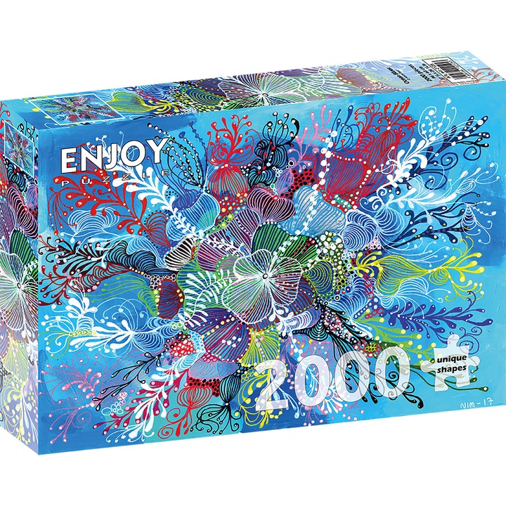 Puzzle 2000 Piese ENJOY – Ocean Blues, Corali si Plante Marine, Vedere Subacvatica, Albastru – Aspect Mat Anti-Reflexii, Suprafata Catifelata, Piese Rigide cu Forme Unice, Imbinare Stransa, Culori Intense, Inlocuire Piese Lipsa – 96x68 cm