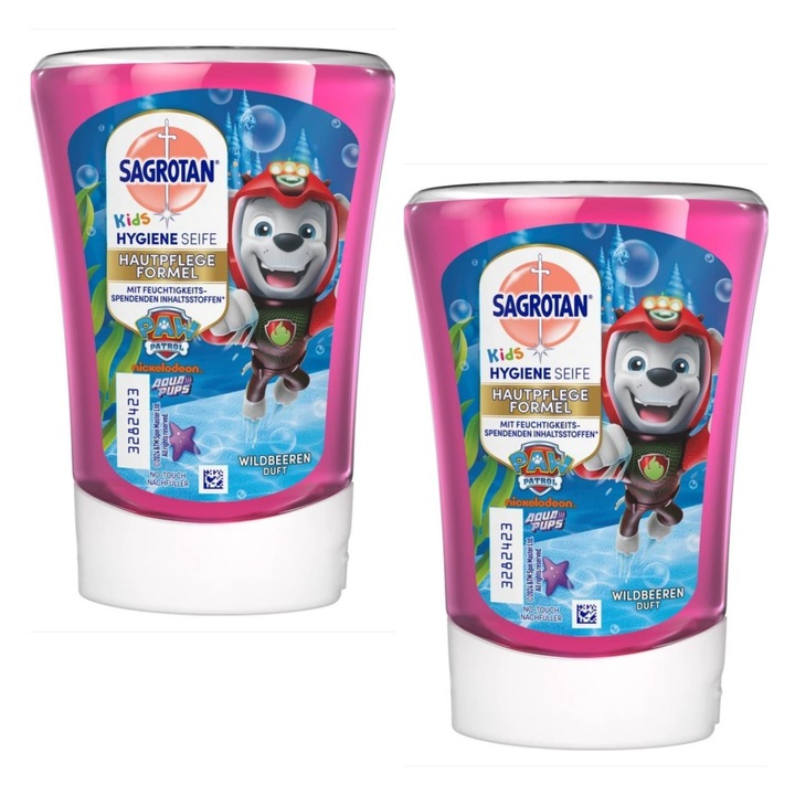 Set 2 Rezerve sapun lichid antibacterian Sagrotan Kids No Touch cu Fructe de Padure pentru dispenserul automat cu senzor, 250 ml - compatibil cu DETTOL