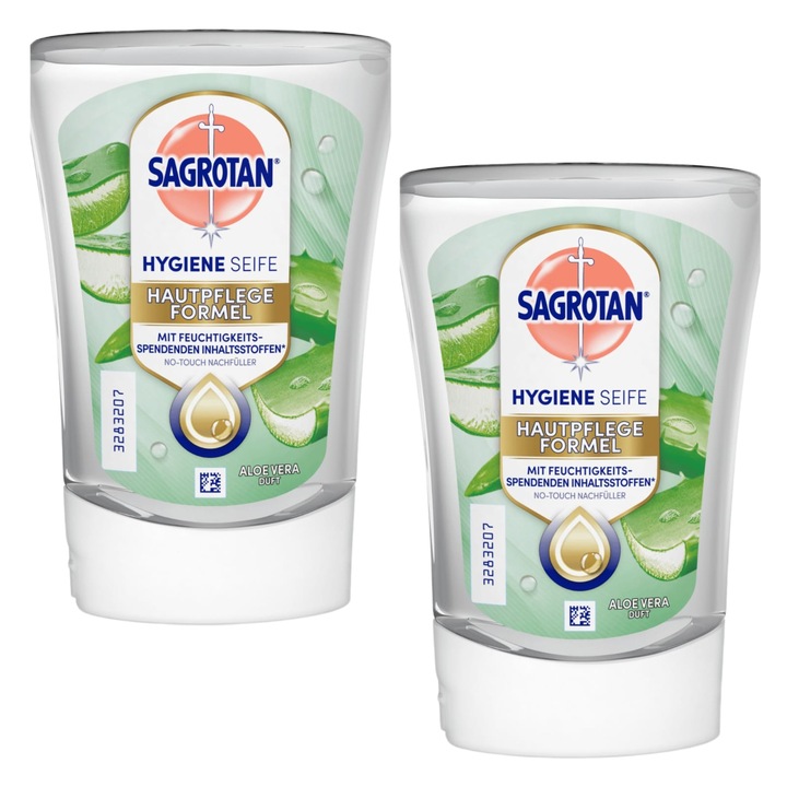 Set 2 Rezerve sapun lichid antibacterian Sagrotan No Touch cu Aloe pentru dispenserul automat cu senzor, 250 ml - compatibil cu DETTOL
