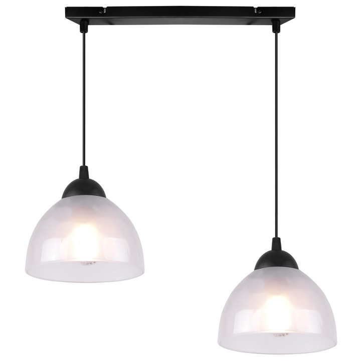 Lampa suspendata, LightHome, Venice, 2 puncte de lumina, E27, 230V, 60W, Reglarea inaltimii, 15x10 cm, Clasa A, Sticla/Metal, Hemisferic, Lapte/Negru