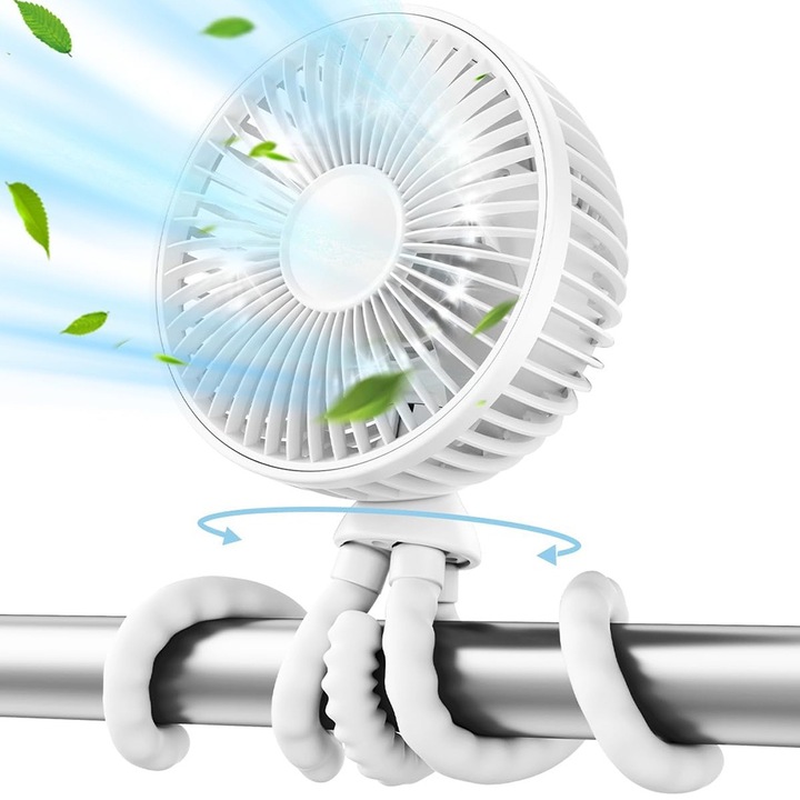 Babakocsi ventilátor, 4000mAh, W134, szilikon, fehér