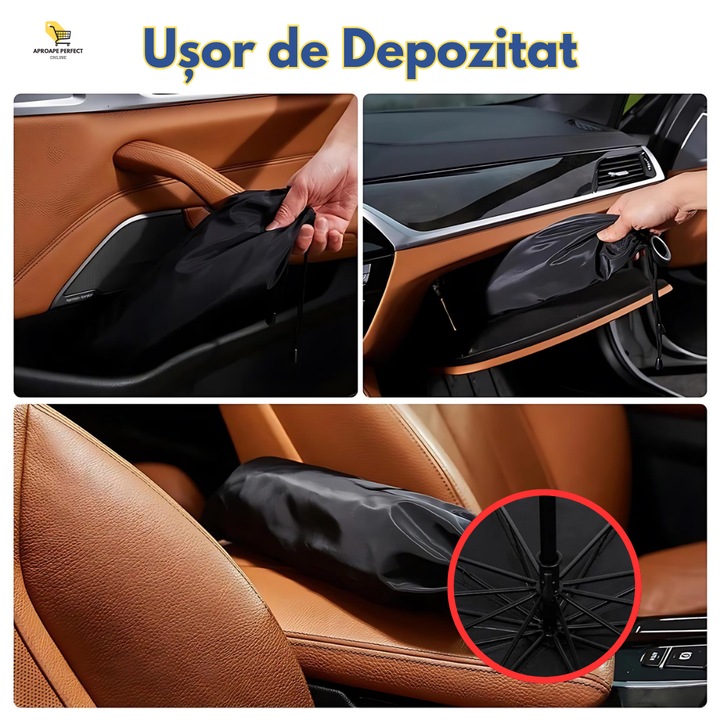 Сенник за предното стъкло на автомобил APF Слънцезащитен тип чадър с капак за съхранение, 130 X 75 cm