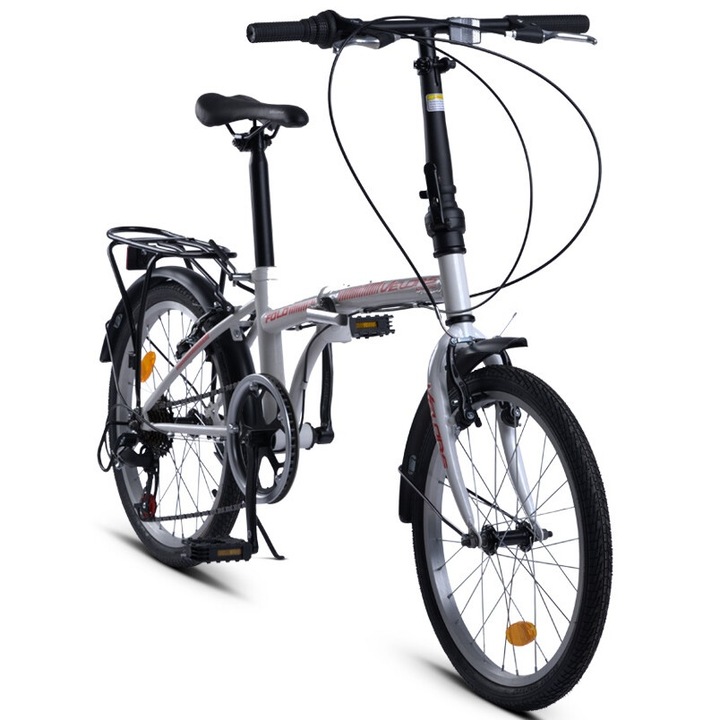 Összecsukható kerékpár 20"-os kerekekkel, Shimano/Saiguan felszerelés, V-fék, csomagtartó, 7 sebesség, fehér/piros, Összecsukható kerékpár, Velors Advantage Unisex